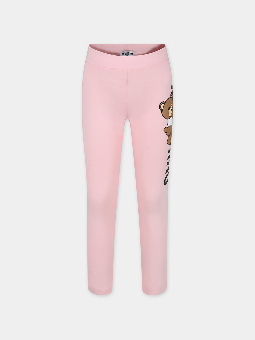 Pink leggings for girl with Teddy bear and logo